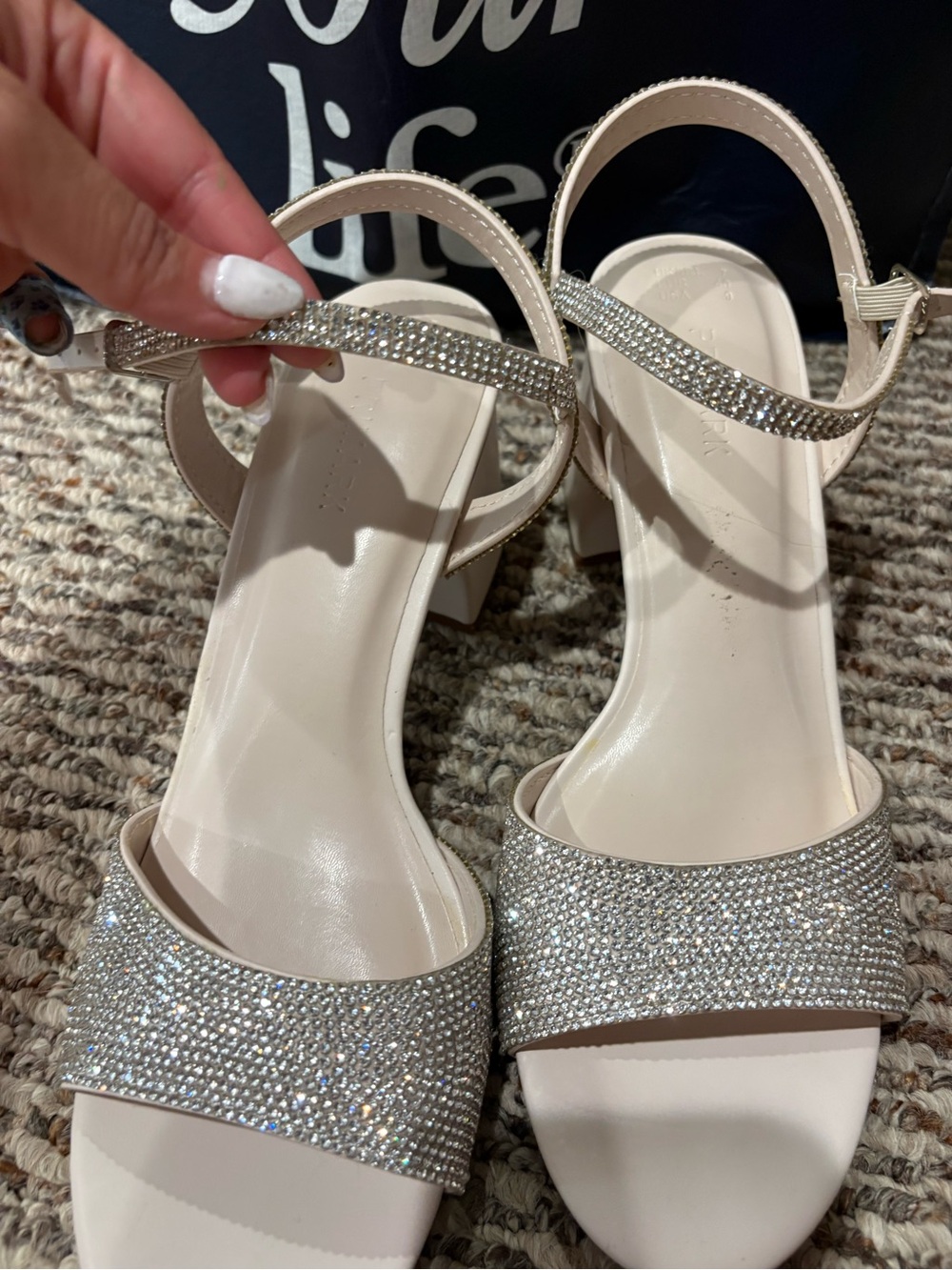 Primark Cream Crystal Block Heel Sandals